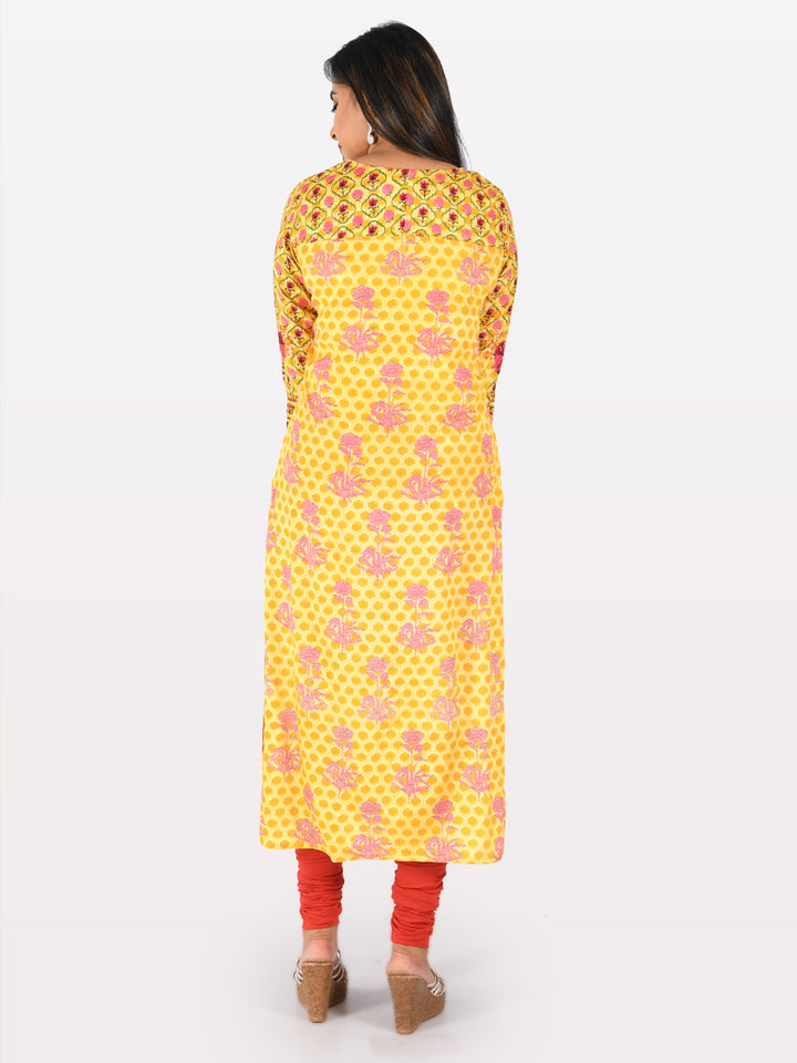 Neerus Yellow Printed Straight Kurta