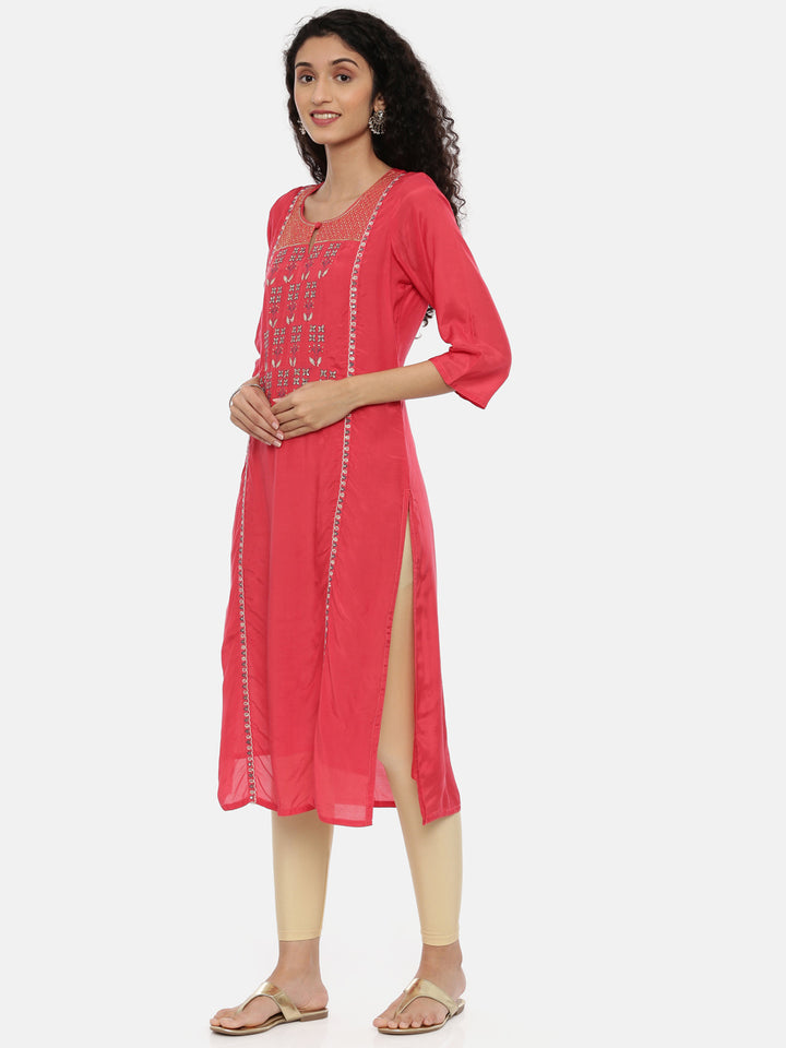 Neerus Coral Zari Straight Kurta