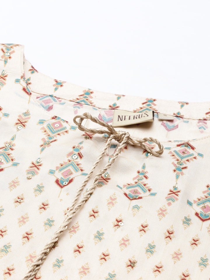 Neerus Cream shantoon printed A-line kurta - detail view 2
