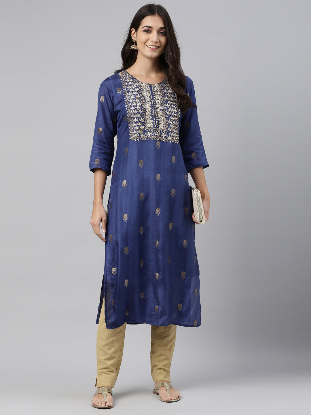 Neerus Blue Color Santoon Fabric Tunic