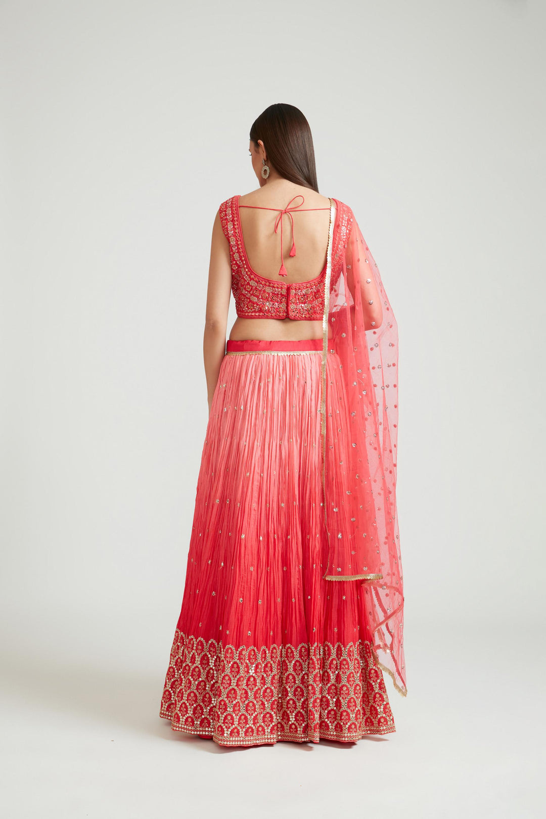 Neerus Red silk lehenga choli set - side view