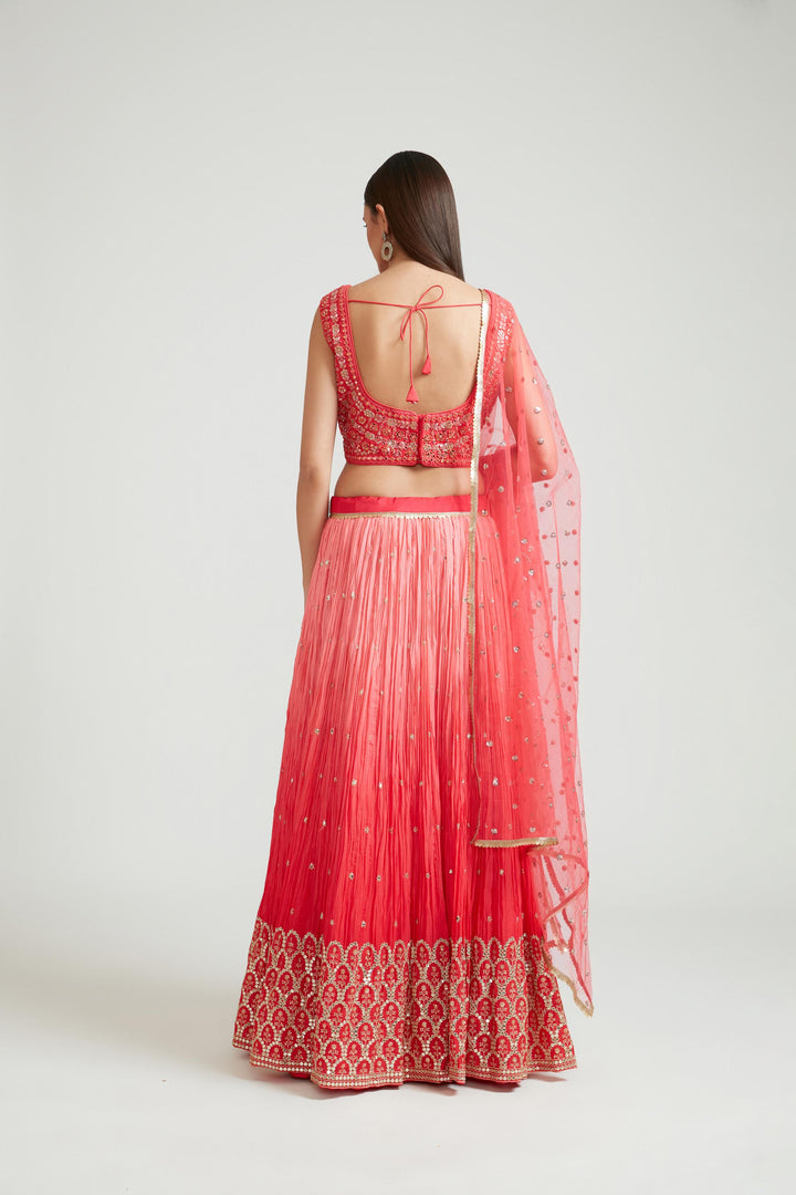 Neerus Red silk lehenga choli set - side view