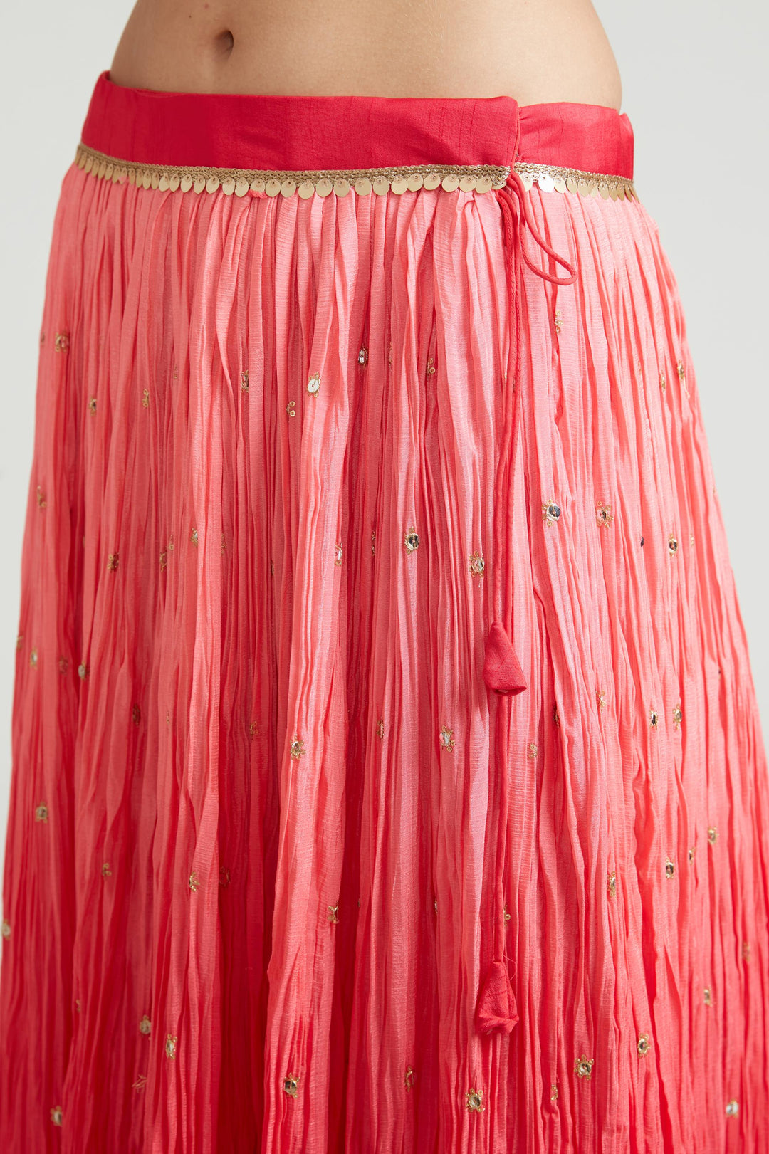 Neerus Red silk lehenga choli set - detail view 2