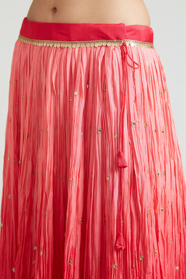 Neerus Red silk lehenga choli set - detail view 2