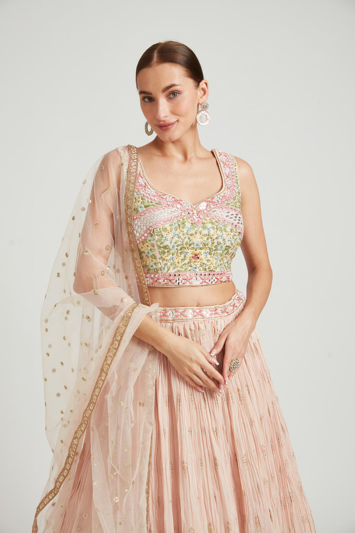 Neerus Peach Color Georgette Fabric Lehenga Choli
