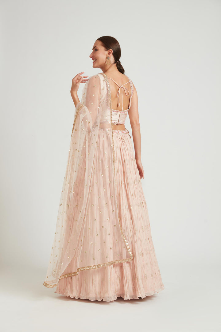 Neerus Peach Color Georgette Fabric Lehenga Choli