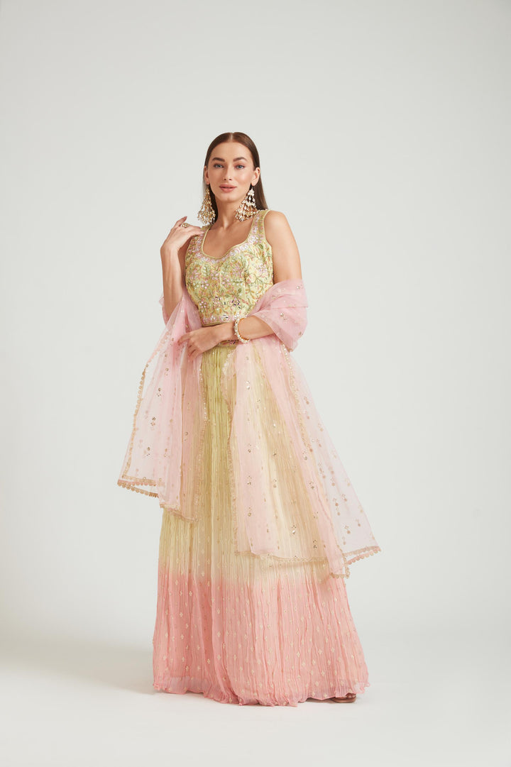 Neerus Lemon Color Georgette Fabric Lehenga Choli