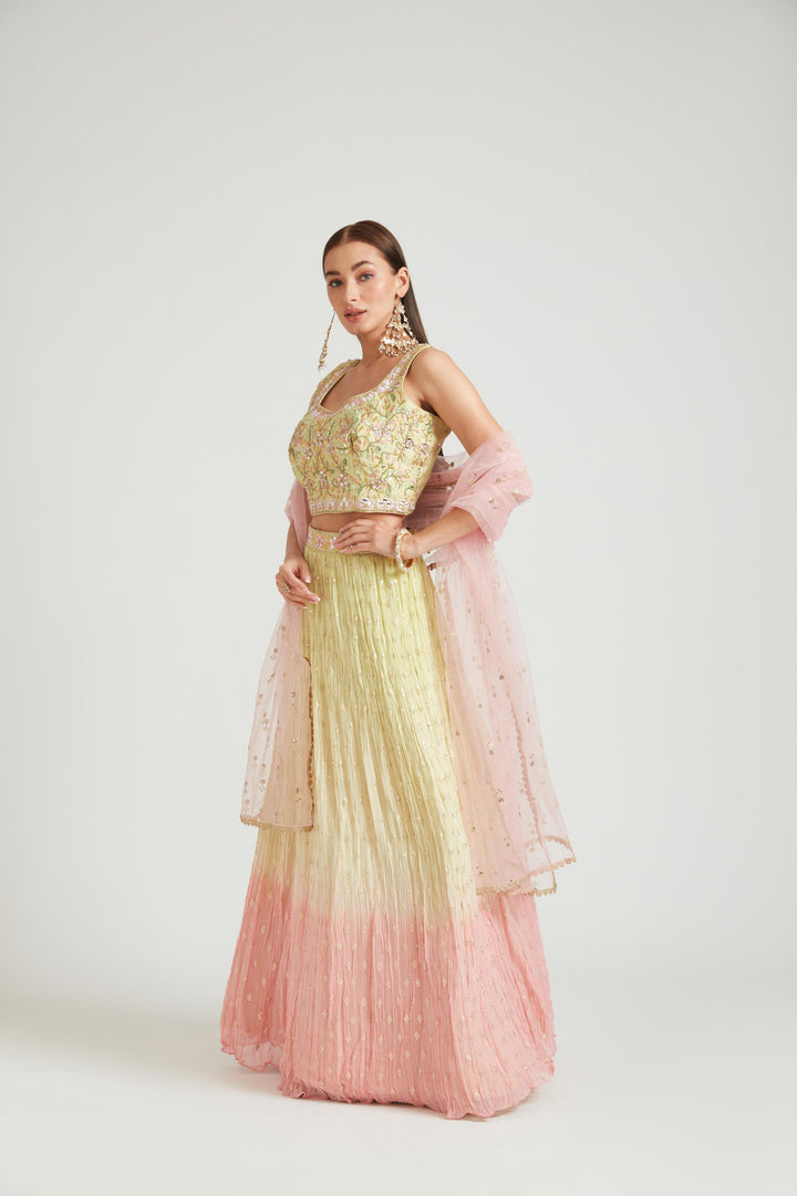Neerus Lemon Color Georgette Fabric Lehenga Choli