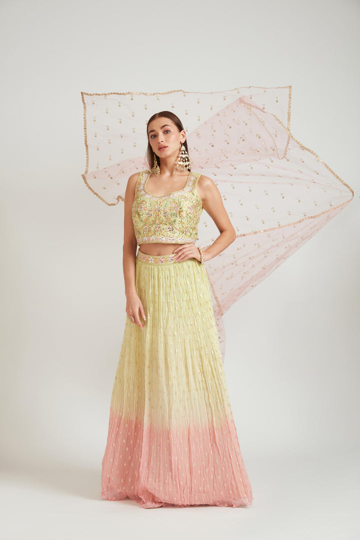 Neerus Lemon Color Georgette Fabric Lehenga Choli