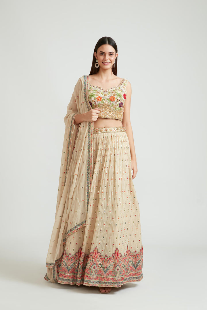 Neerus Beige Color Georgette Fabric Lehenga Choli