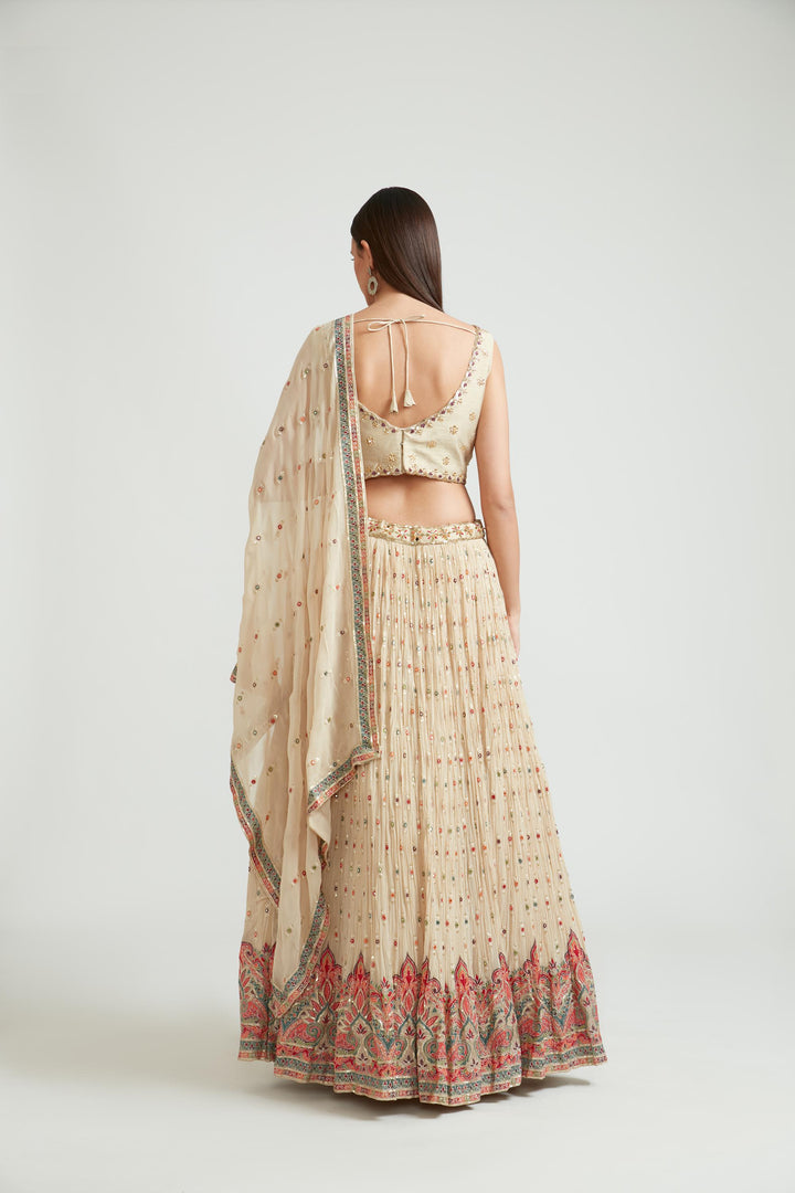 Neerus Beige Color Georgette Fabric Lehenga Choli