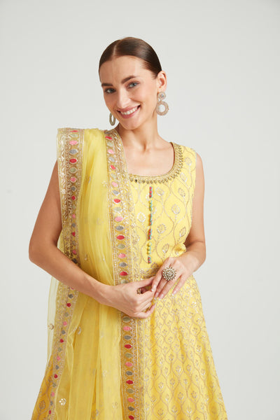 Neeru's Yellow Color Georgette Fabric Salwar Kameez
