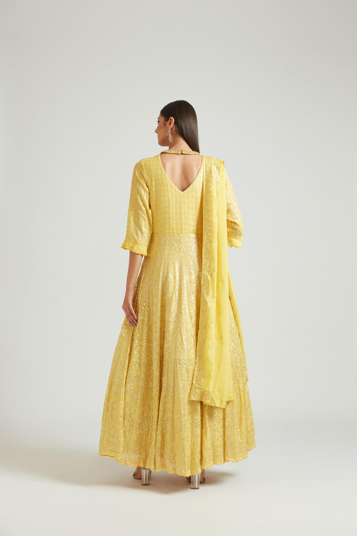 Neerus Yellow Color Georgette Fabric Salwar Kameez