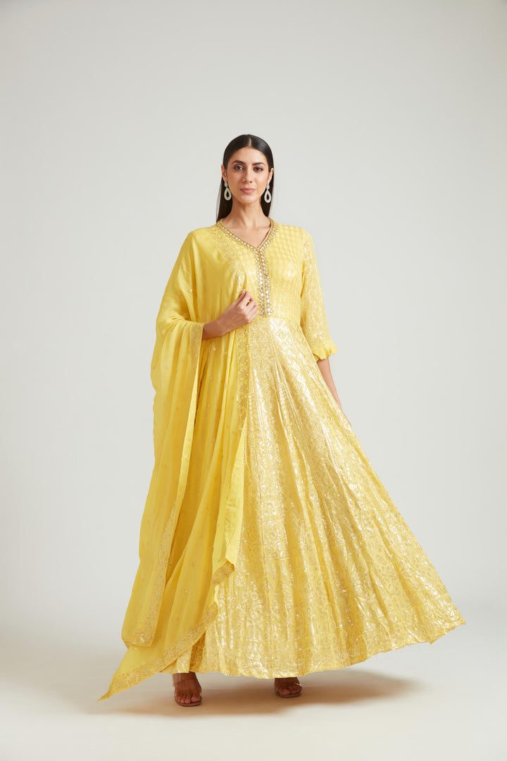 Neerus Yellow Color Georgette Fabric Salwar Kameez