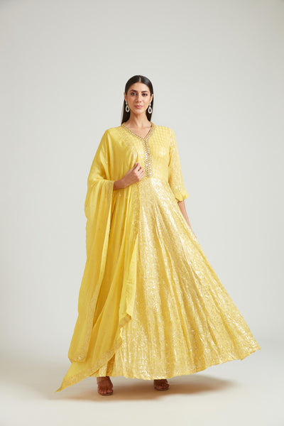 Neeru's Yellow Color Georgette Fabric Salwar Kameez