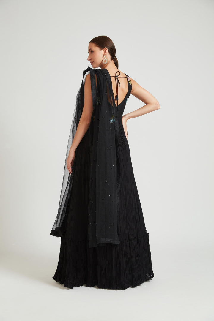 Neerus Black Color Georgette Fabric Kurta Set