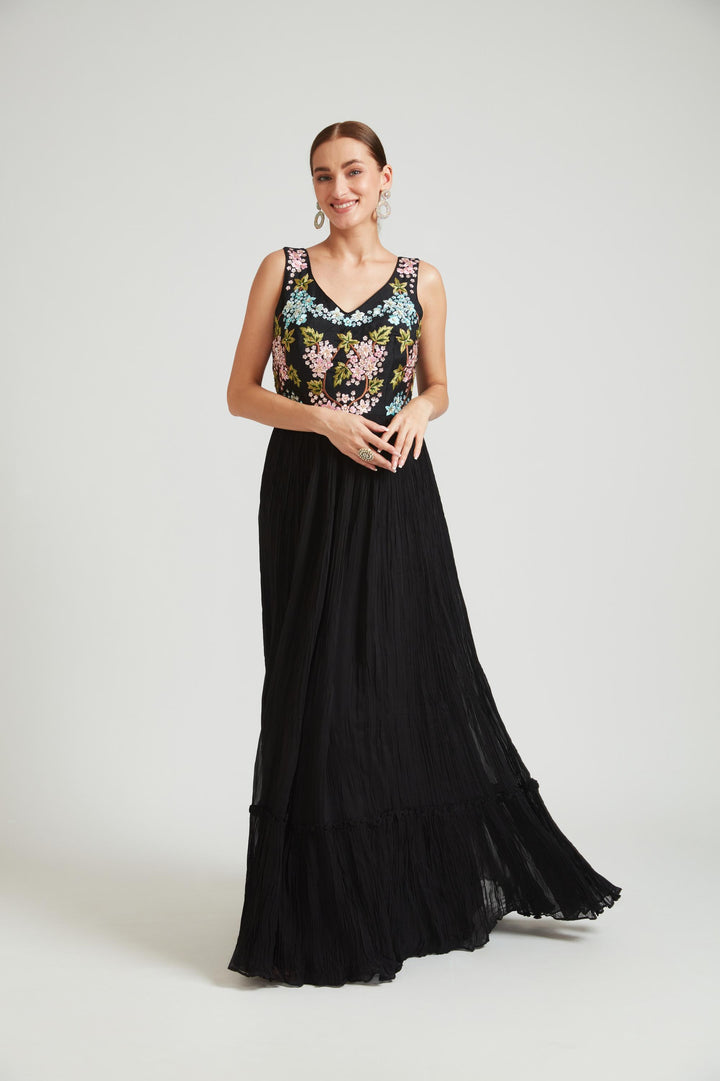 Neerus Black Color Georgette Fabric Kurta Set