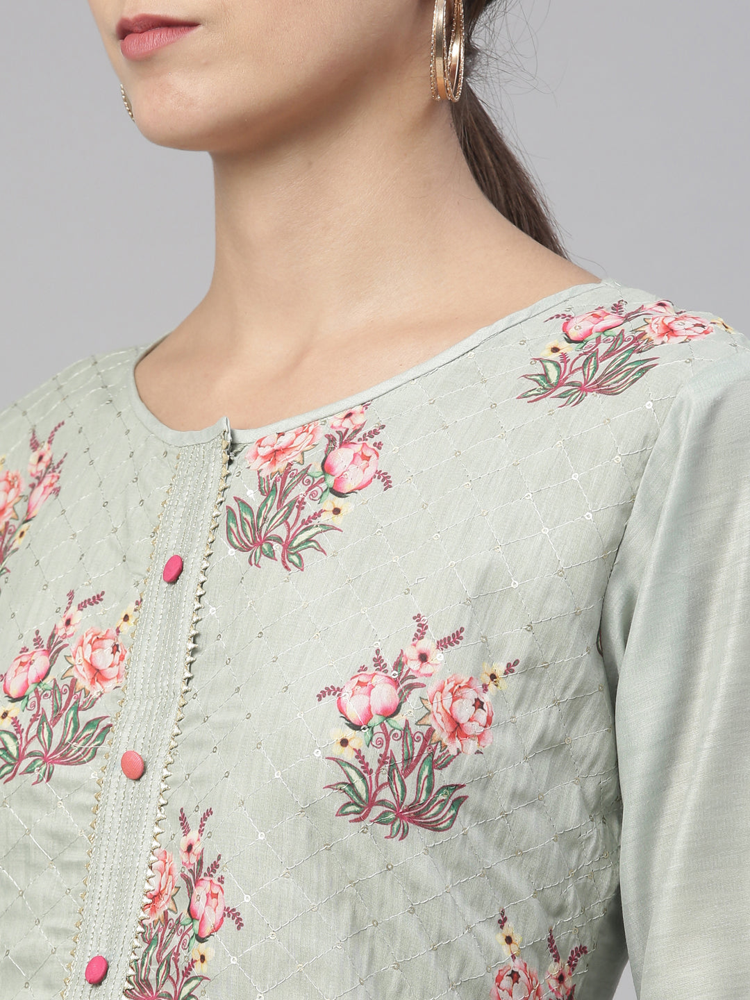 Neerus Pista Color Chanderi Fabric Kurta Set