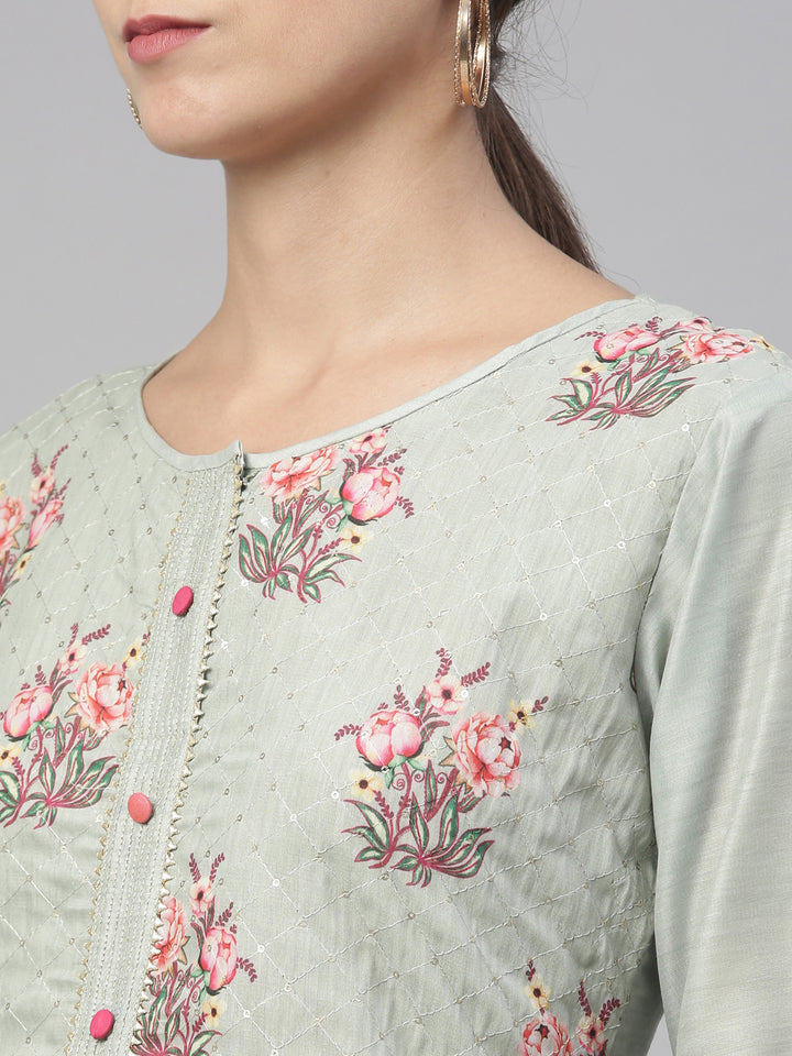 Neerus Pista Color Chanderi Fabric Kurta Set