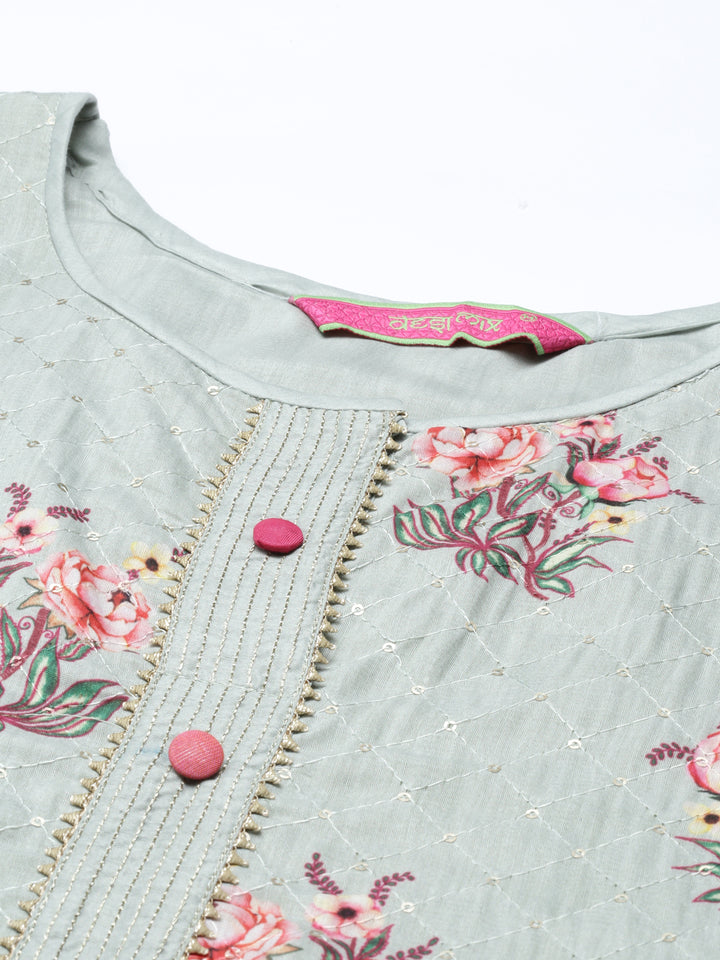 Neerus Pista Color Chanderi Fabric Kurta Set