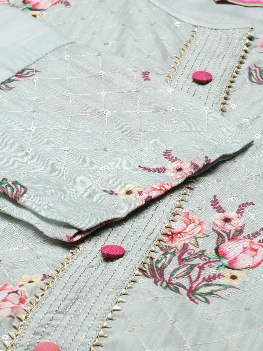 Neerus Pista Color Chanderi Fabric Kurta Set