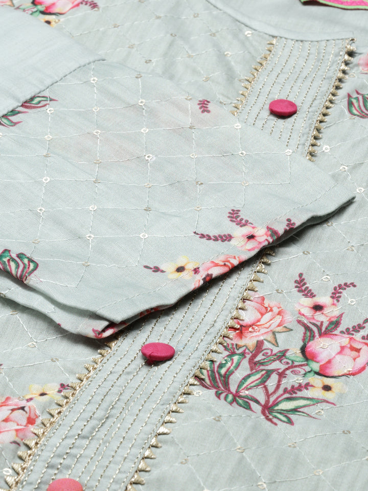 Neerus Pista Color Chanderi Fabric Kurta Set