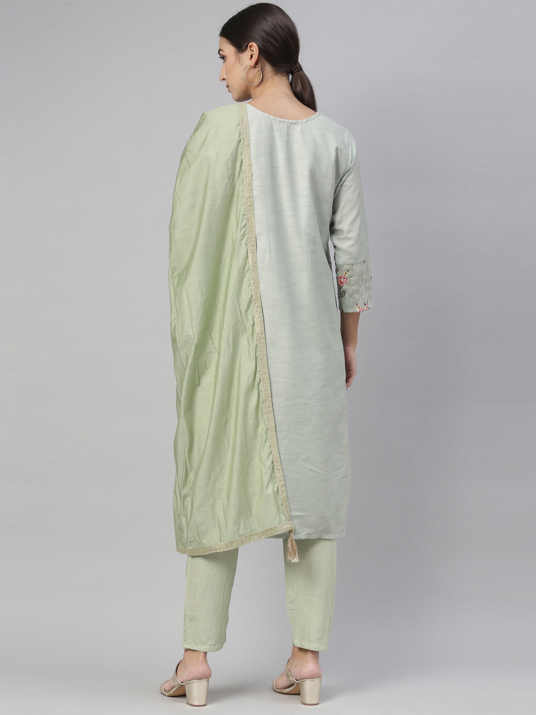 Neerus Pista Color Chanderi Fabric Kurta Set