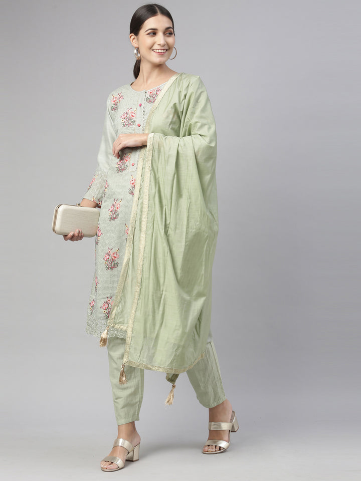 Neerus Pista Color Chanderi Fabric Kurta Set