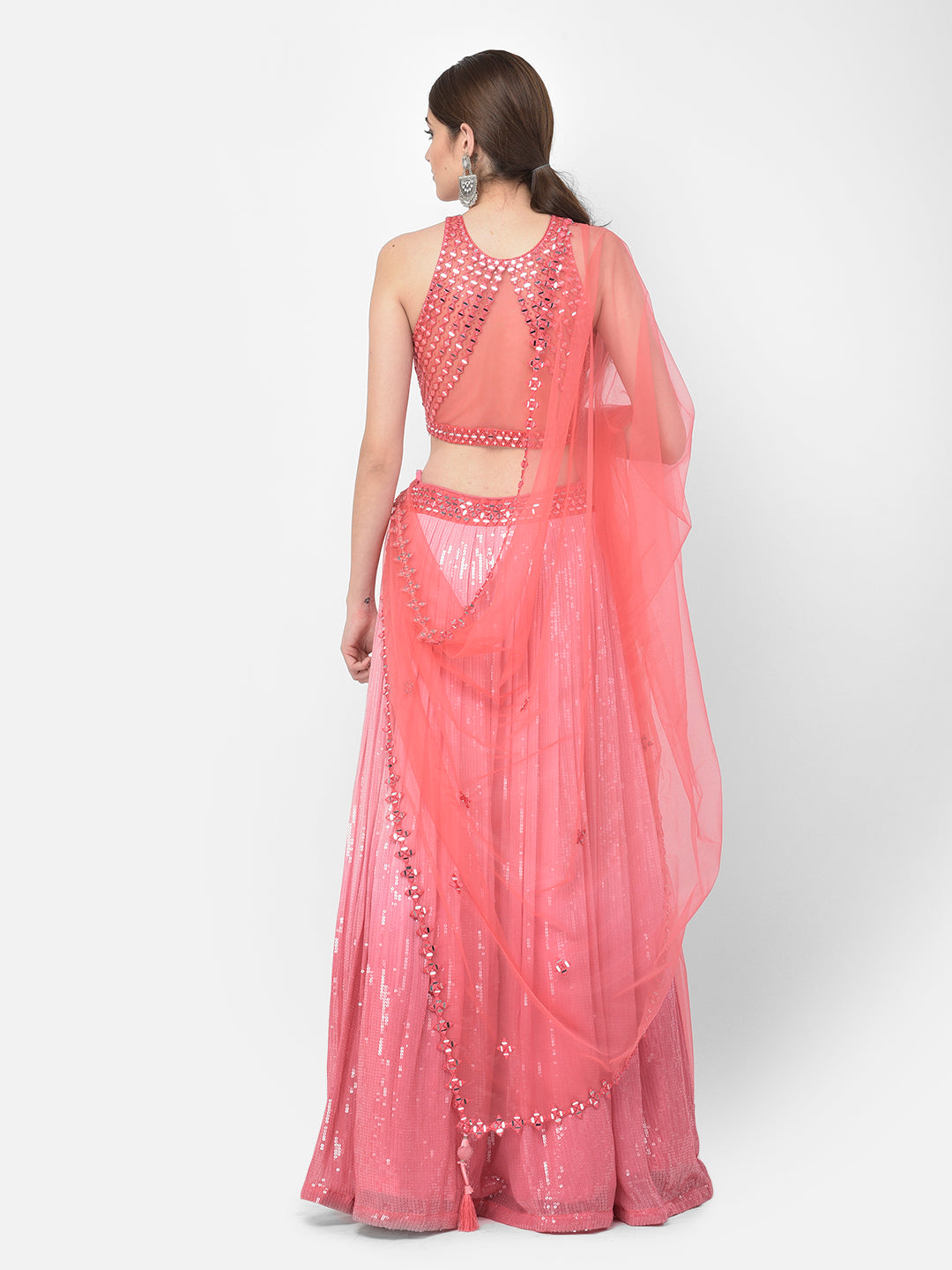 Neerus Pink georgette embellished lehenga choli set - detail view 1