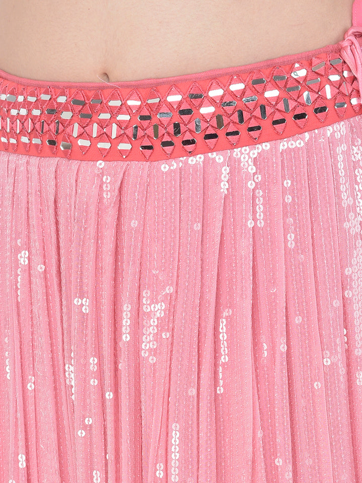 Neerus Pink georgette embellished lehenga choli set - detail view 2