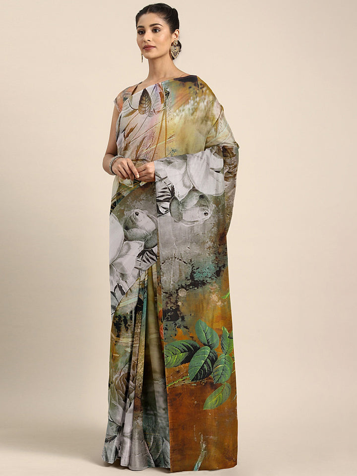 Neerus Multicolor Printed Saree With Blouse