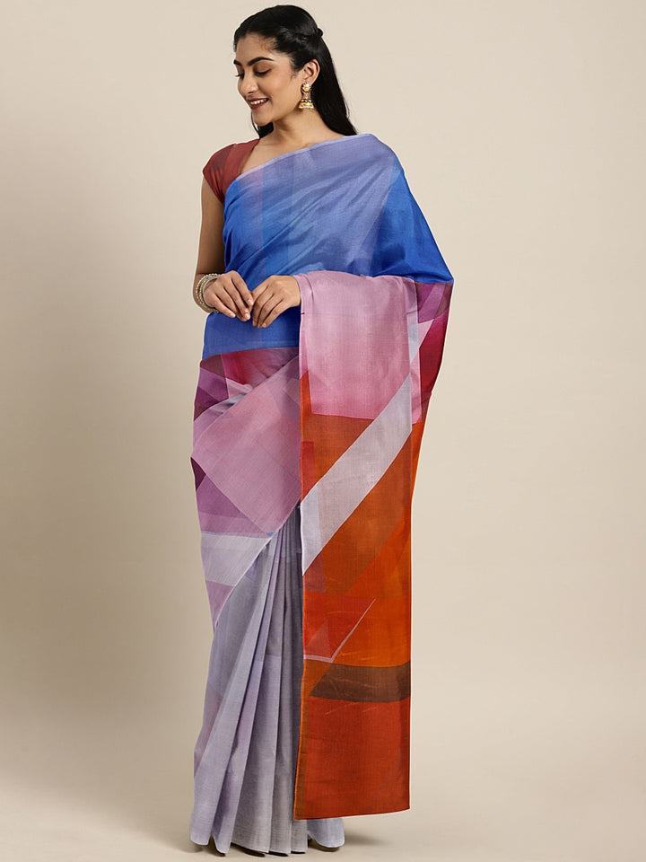 Neerus Multicolor Printed Saree With Blouse