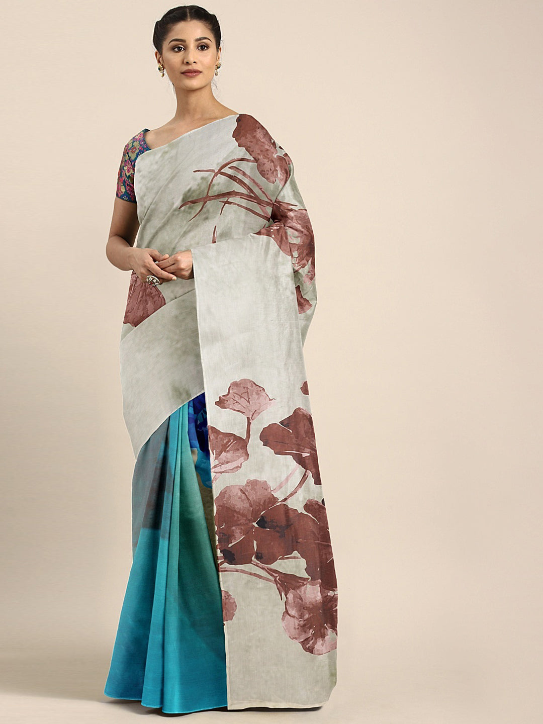 Neerus Blue Color Crepe Fabric Saree