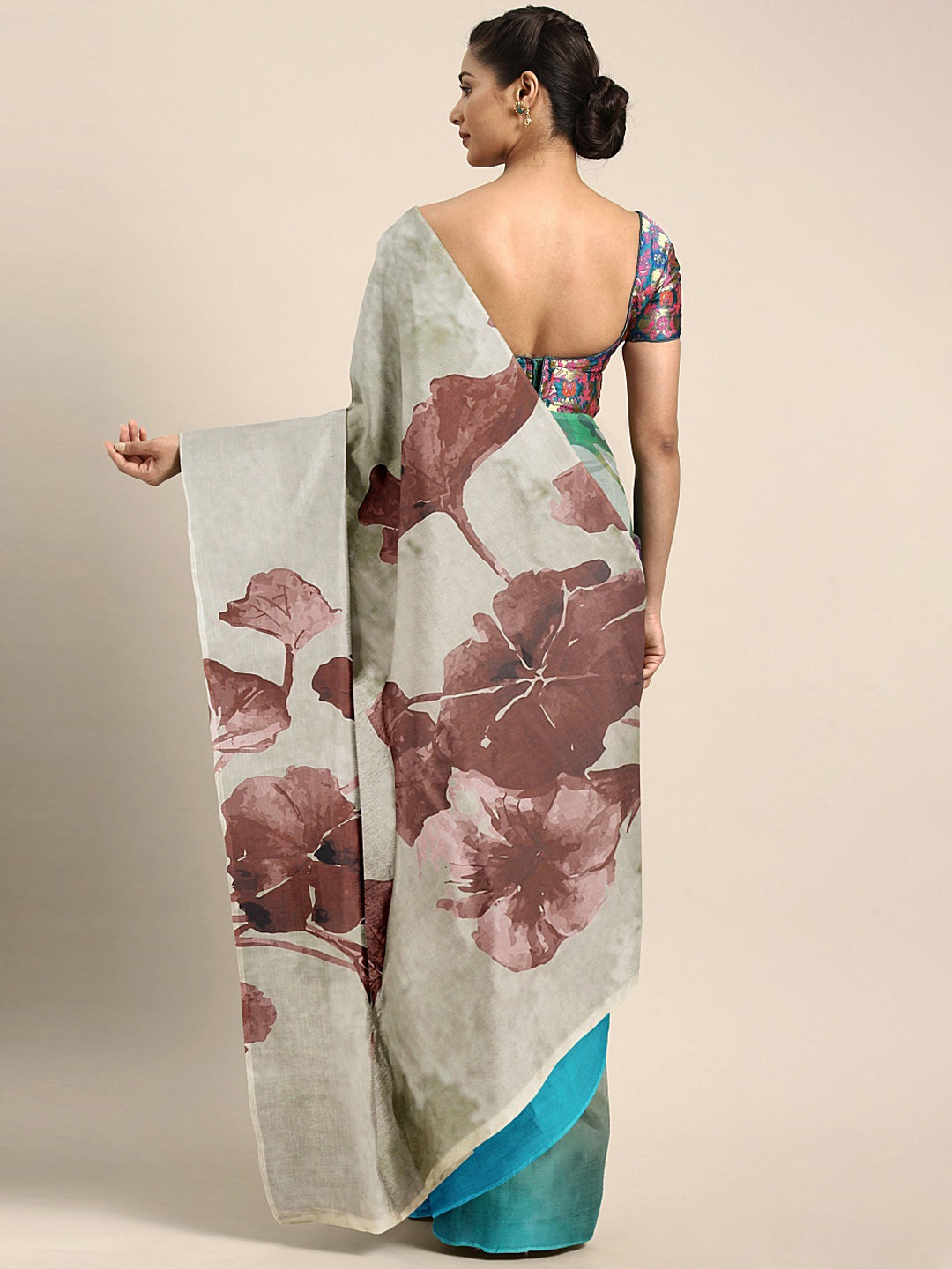 Neerus Blue Color Crepe Fabric Saree