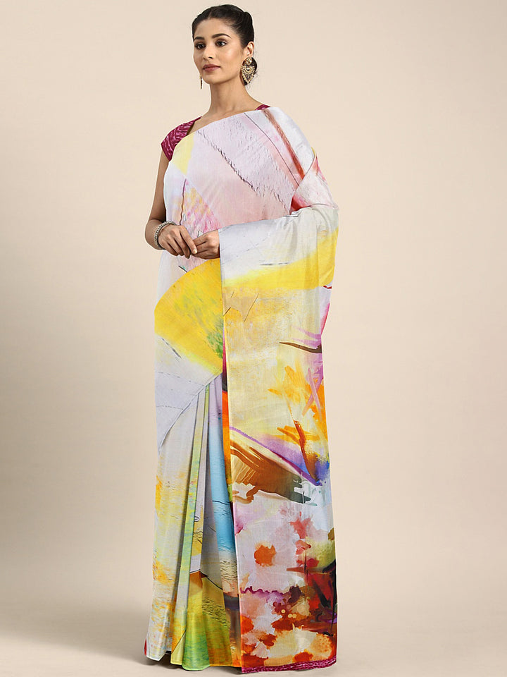 Neerus Multicolor Printed Saree With Blouse