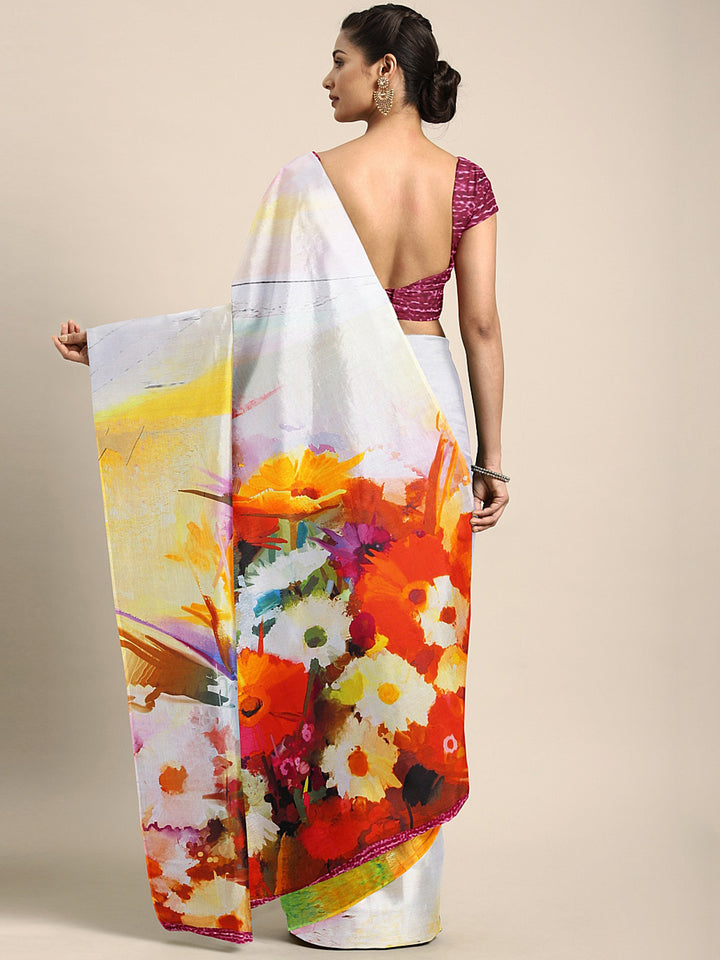 Neerus Multicolor Printed Saree With Blouse
