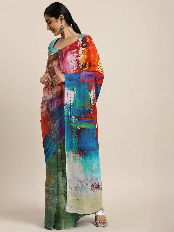 Neerus Multicolor Printed Saree With Blouse