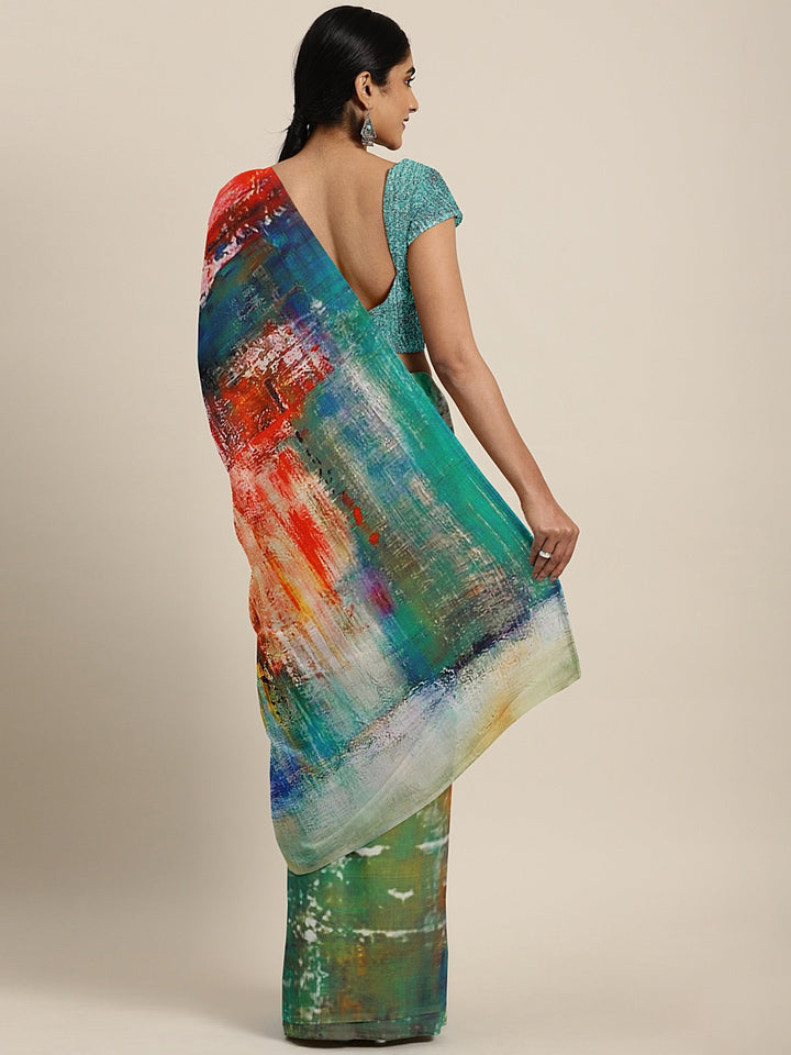 Neerus Multicolor Printed Saree With Blouse