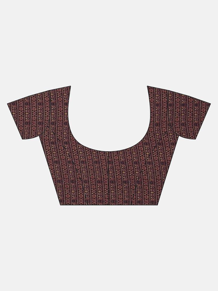 Neerus Peach Printed Saree With Blouse