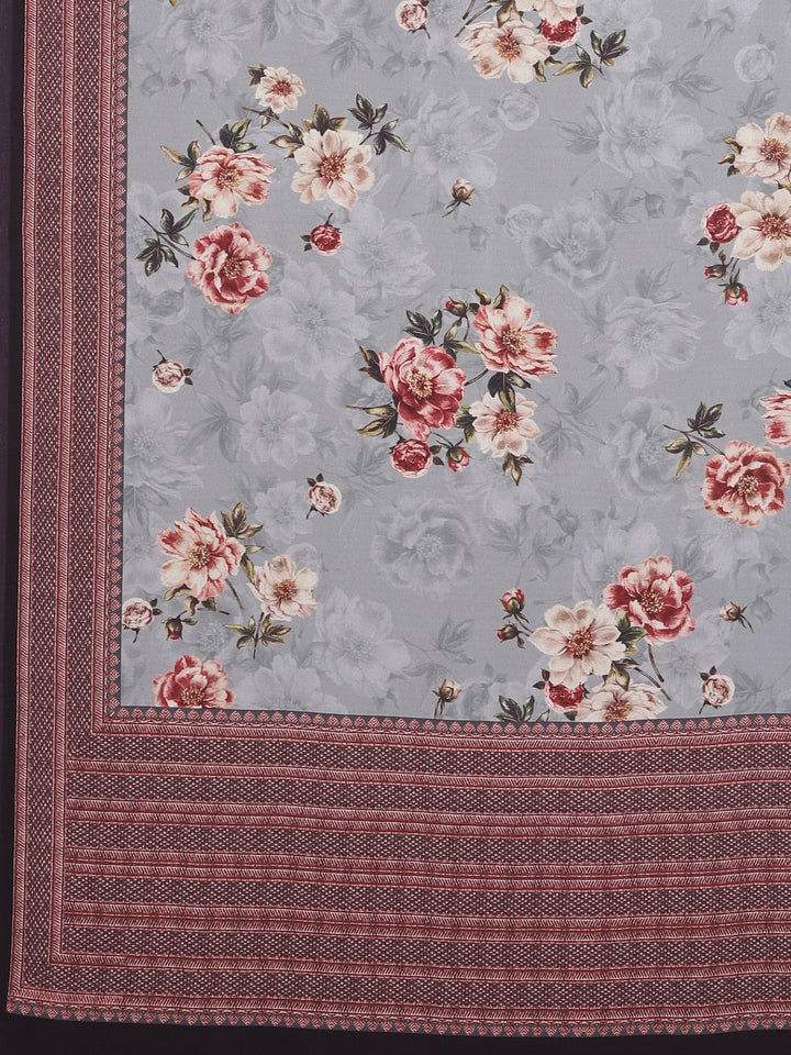 Neerus Grey Printed Saree With Blouse