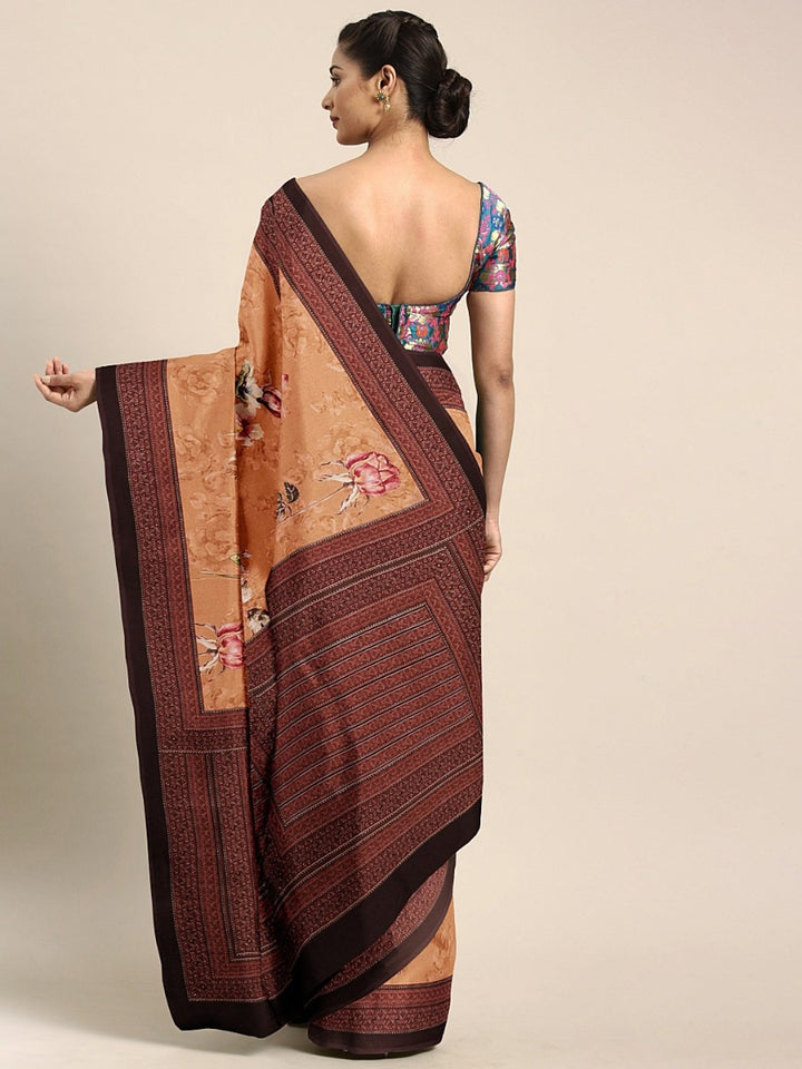 Neerus Orange Printed Saree With Blouse