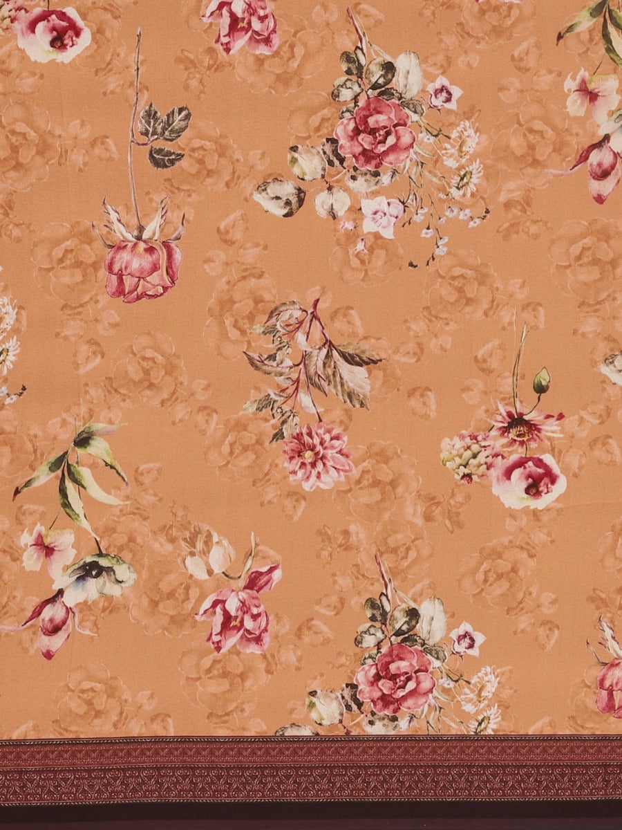 Neerus Orange Printed Saree With Blouse