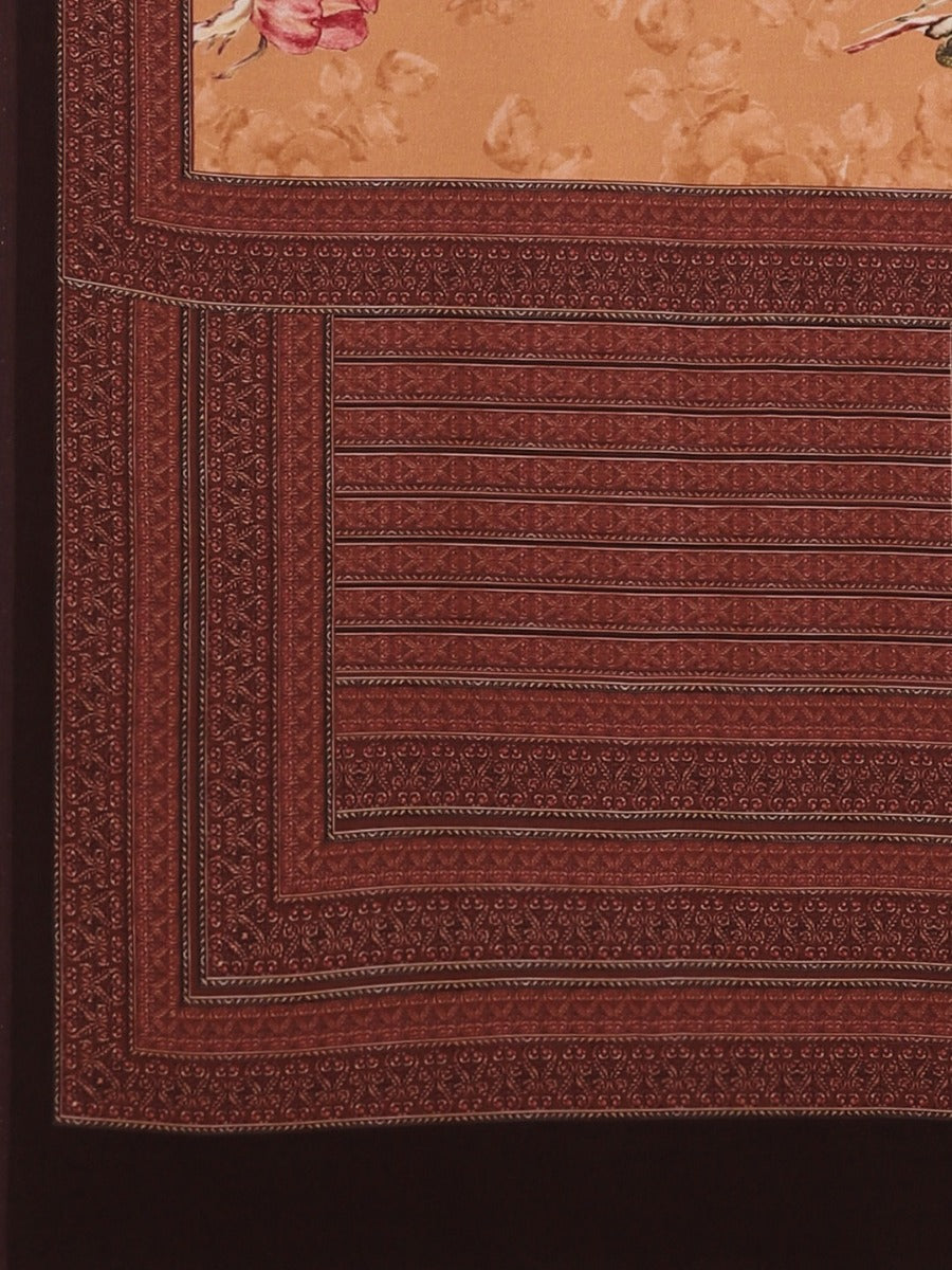 Neerus Orange Printed Saree With Blouse