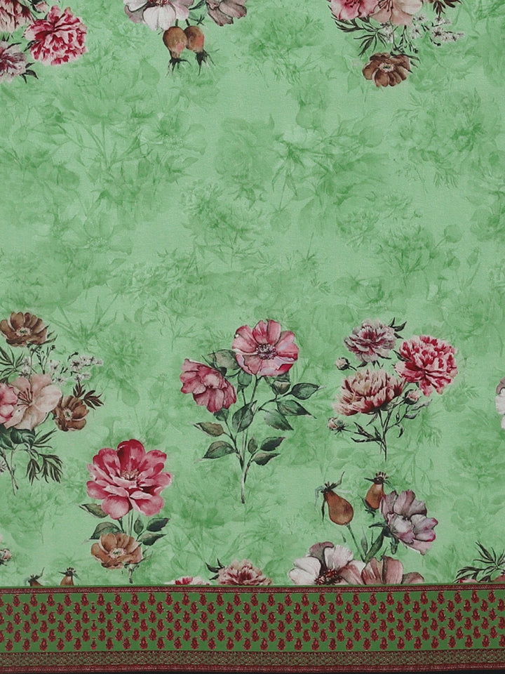 Neerus Green Printed Saree With Blouse