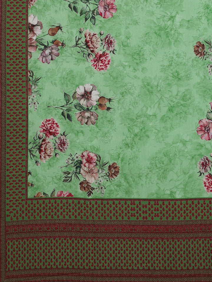 Neerus Green Printed Saree With Blouse