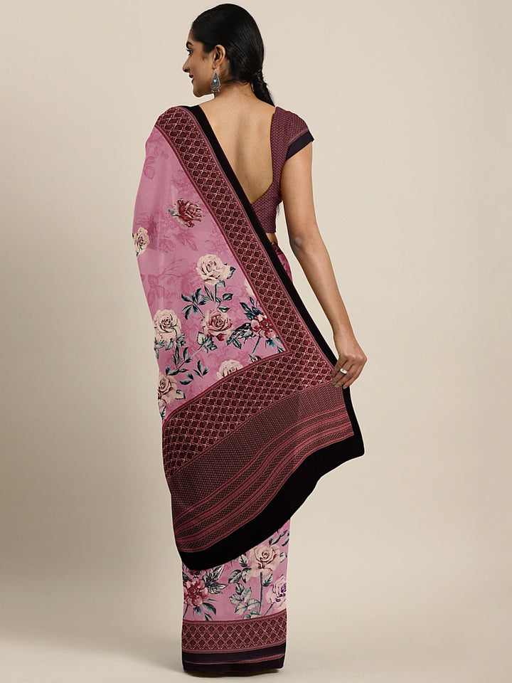 Neerus Pink Printed Saree With Blouse