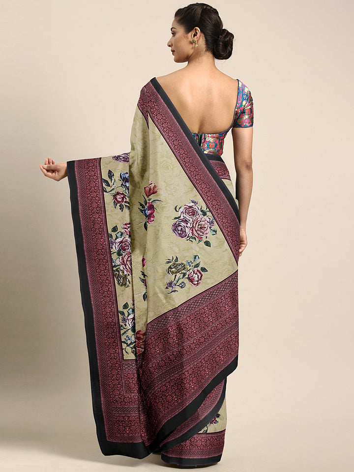 Neerus Green Printed Saree With Blouse