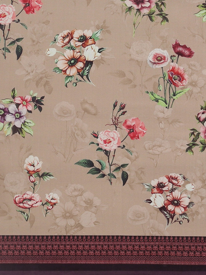 Neerus Beige Printed Saree With Blouse