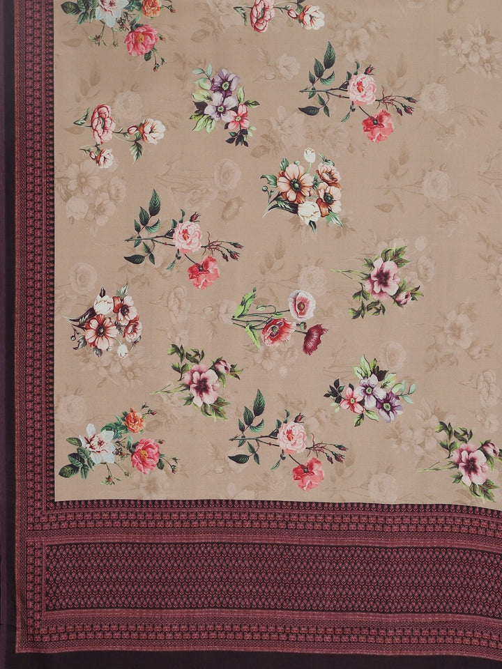 Neerus Beige Printed Saree With Blouse