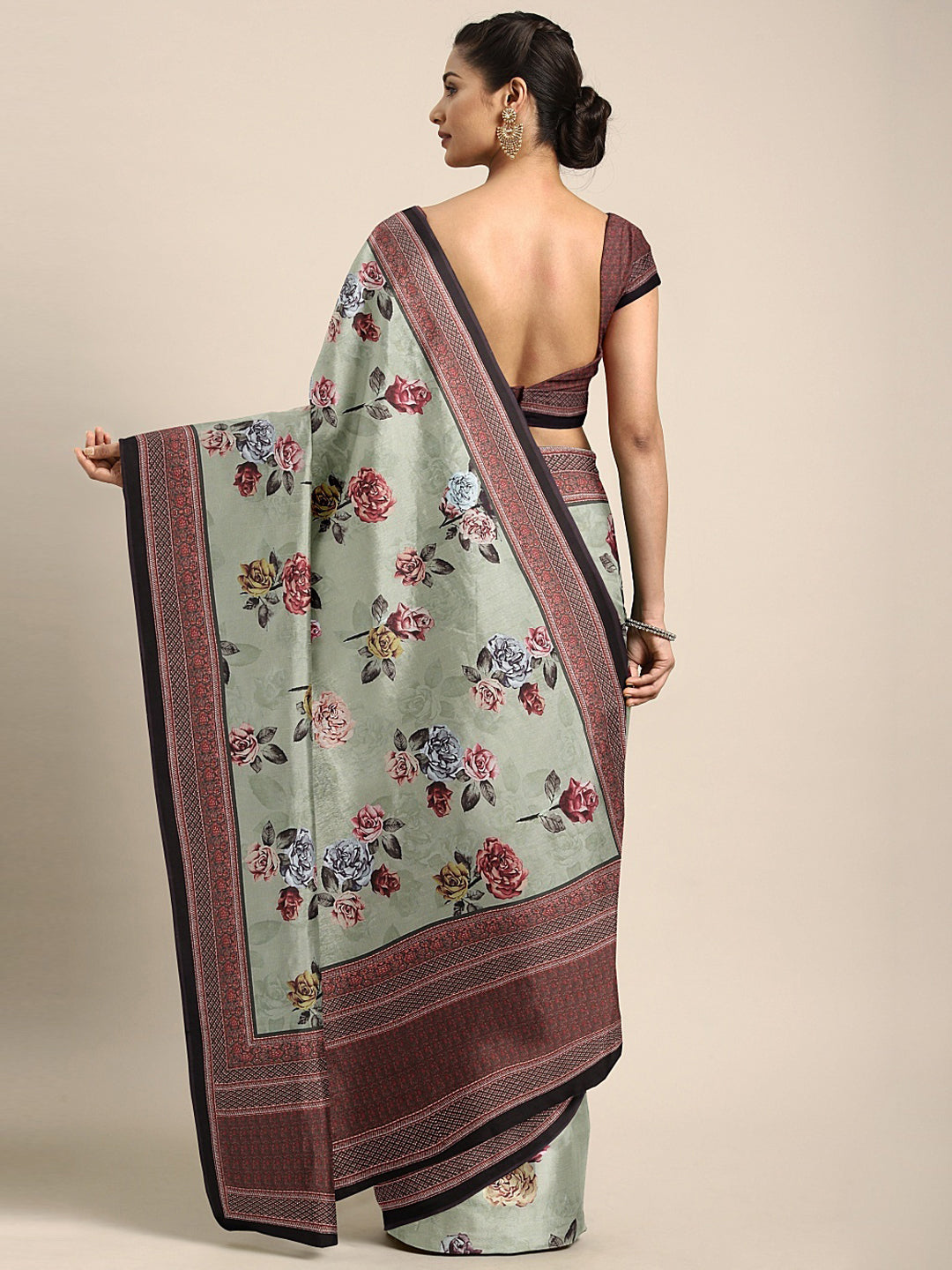 Neerus Green Printed Saree With Blouse